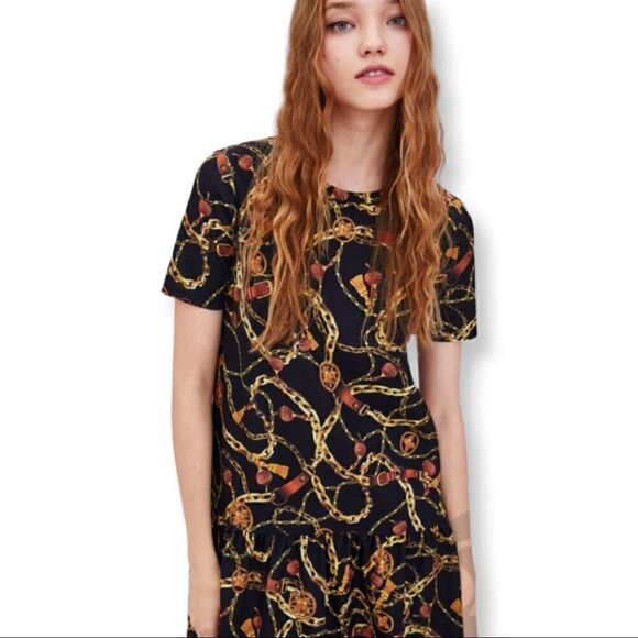 ZARA Chain Print Peplum Trendy Tunic Dress M BLOGGERS Favourite - Picture 5 of 11